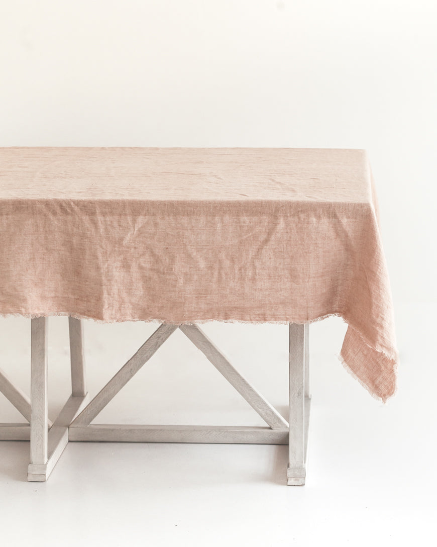 FrayLoom Stone Washed Linen Tablecloth Blush