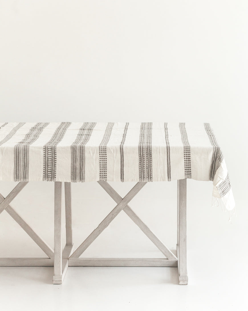 Avery Striped Cotton Tablecloth Grey