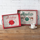 Reindeer & Holiday Wood Serving Trays – Set of Two