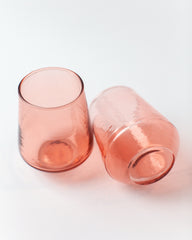 Pair of PebbleWood Hammered Glass Stemless Tumblers Blush