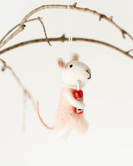 Rosé Toast Mouse Ornament – Handcrafted Felt Holiday Décor