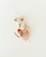 Rosé Toast Mouse Ornament – Handcrafted Felt Holiday Décor
