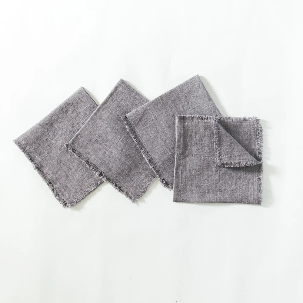 Stone Washed Linen Cocktail Napkin Oyster Set of 4