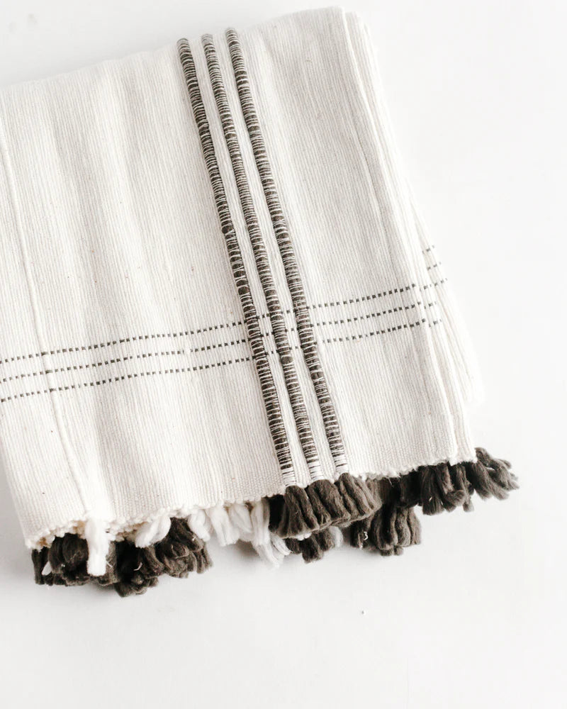 close up of Ribbons Cotton Table Runner handwoven from Ethiopian cotton made by women in Ethiopia fair trade