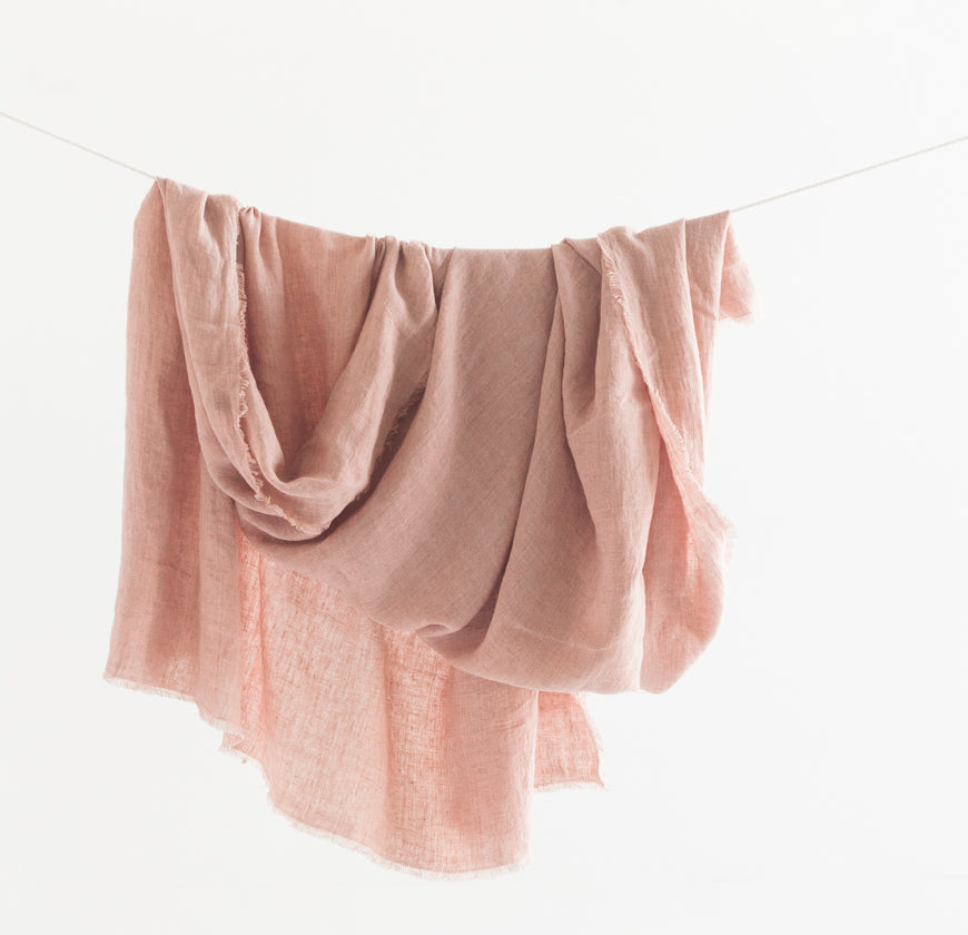 Haven Stone Washed Linen Throw Blanket Blush