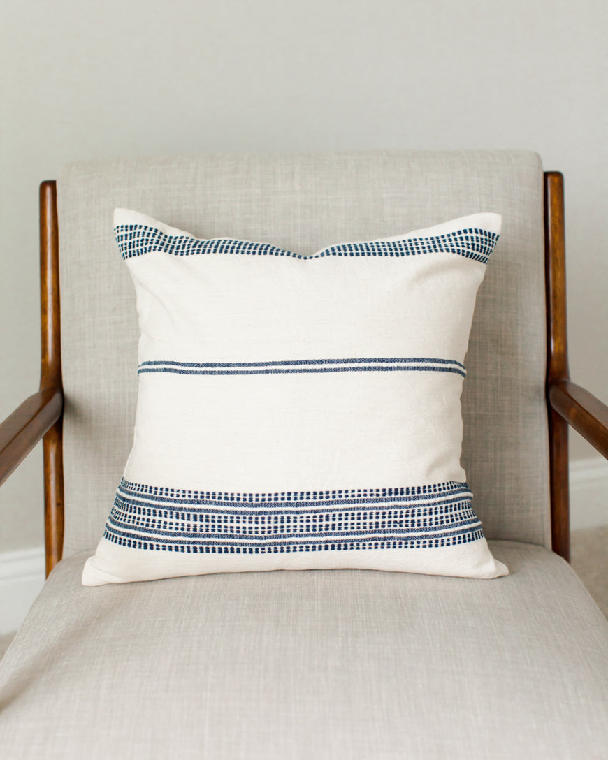 18" Aden Throw Pillow Natural with Navy