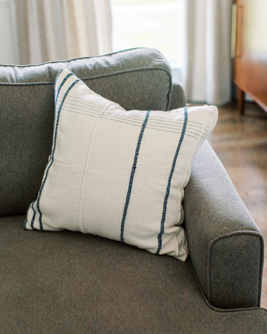 Navy Ribbons Handcrafted Throw Pillow
