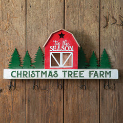 Christmas Tree Farm Wall Rack – Festive Wooden Wall Décor with Hooks