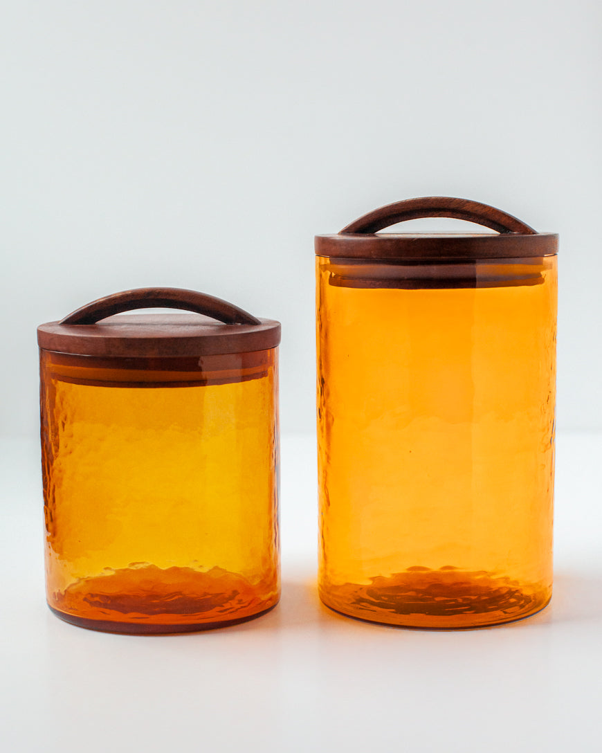 PebbleWood Glass Canisters with Wood Lid Medium Amber
