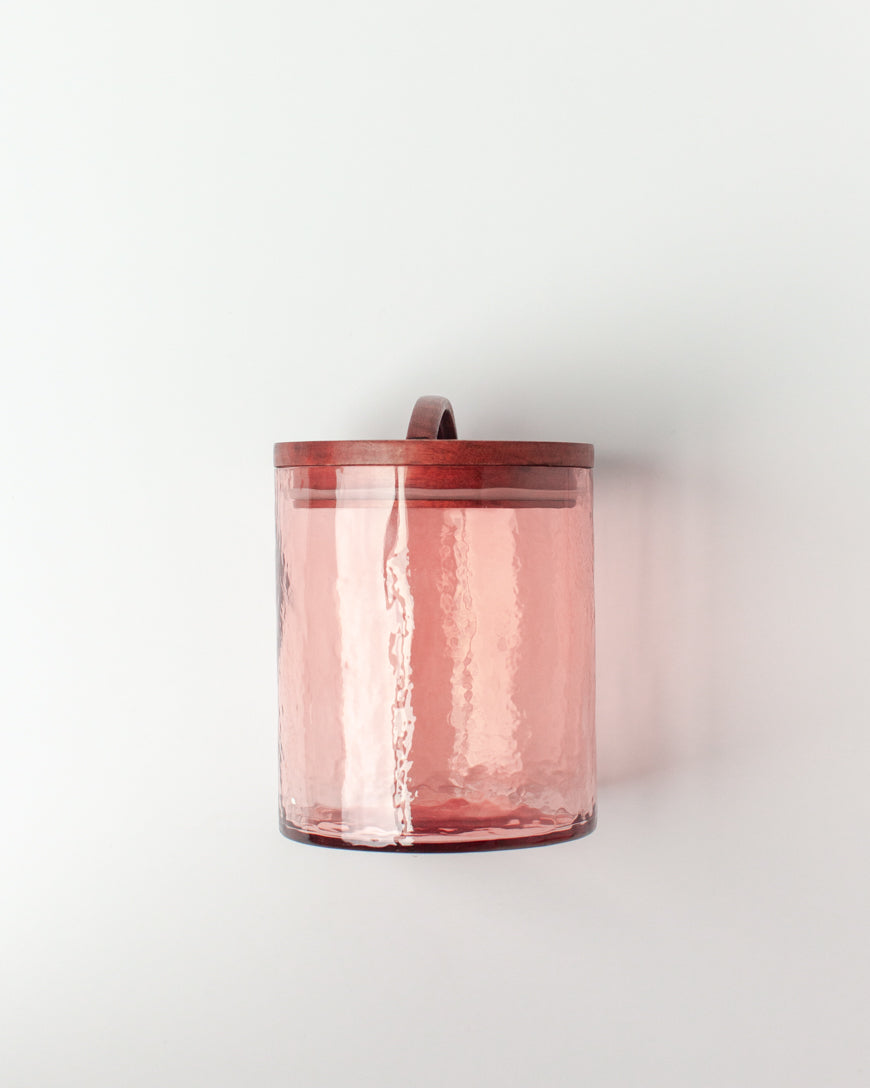 PebbleWood Glass Canisters with Wood Lid Small Blush