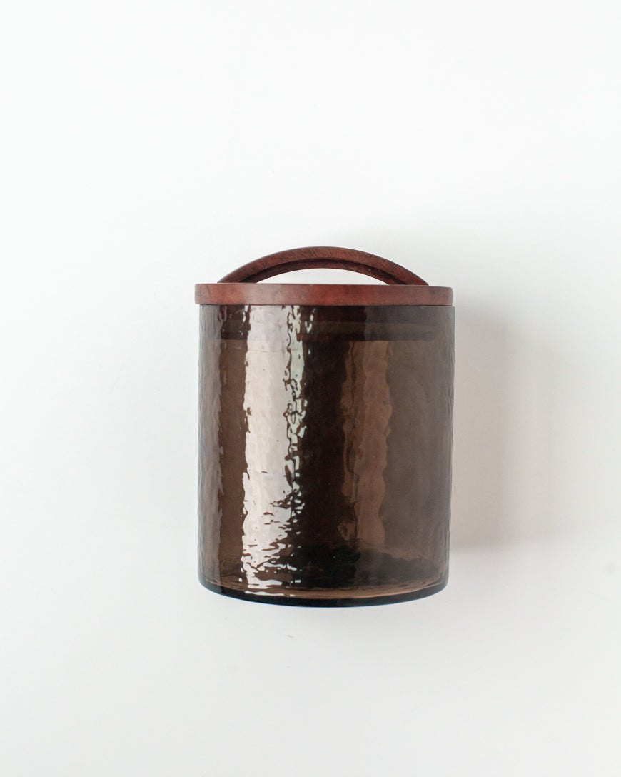 PebbleWood Glass Canisters with Wood Lid Small Smoke