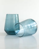 Pair of PebbleWood Hammered Glass Stemless Tumblers Blue