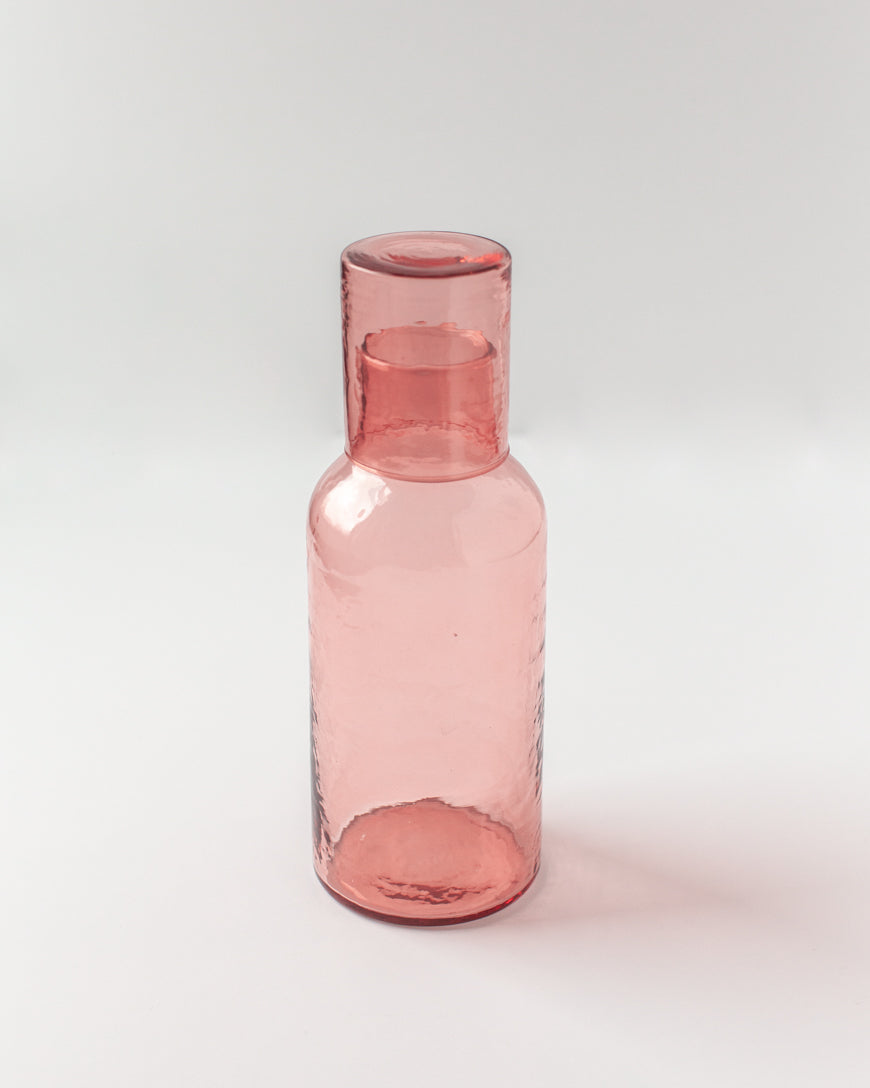 PebbleWood Handblown Hammered Glass Carafe Blush