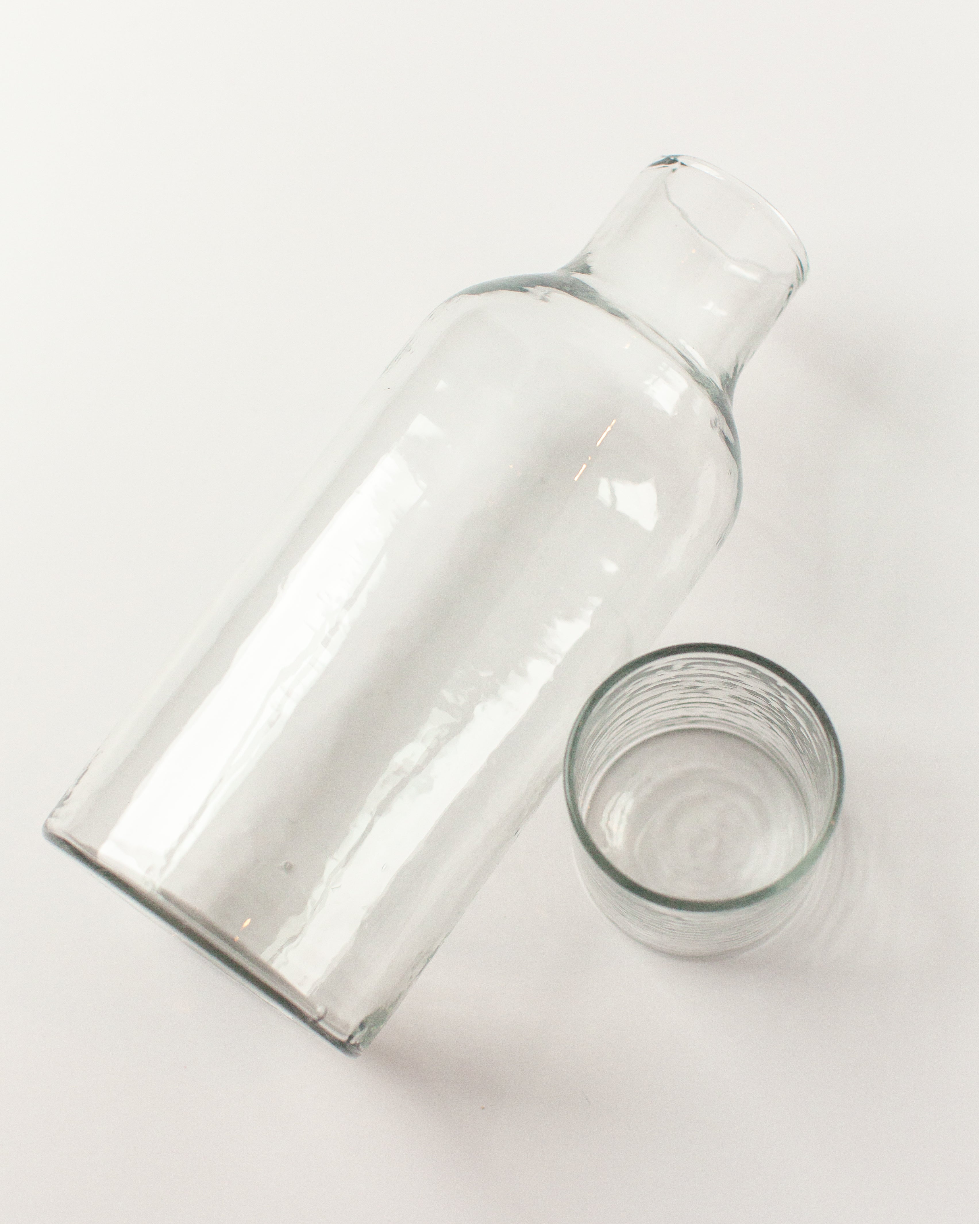 PebbleWood Handblown Hammered Glass Carafe Clear
