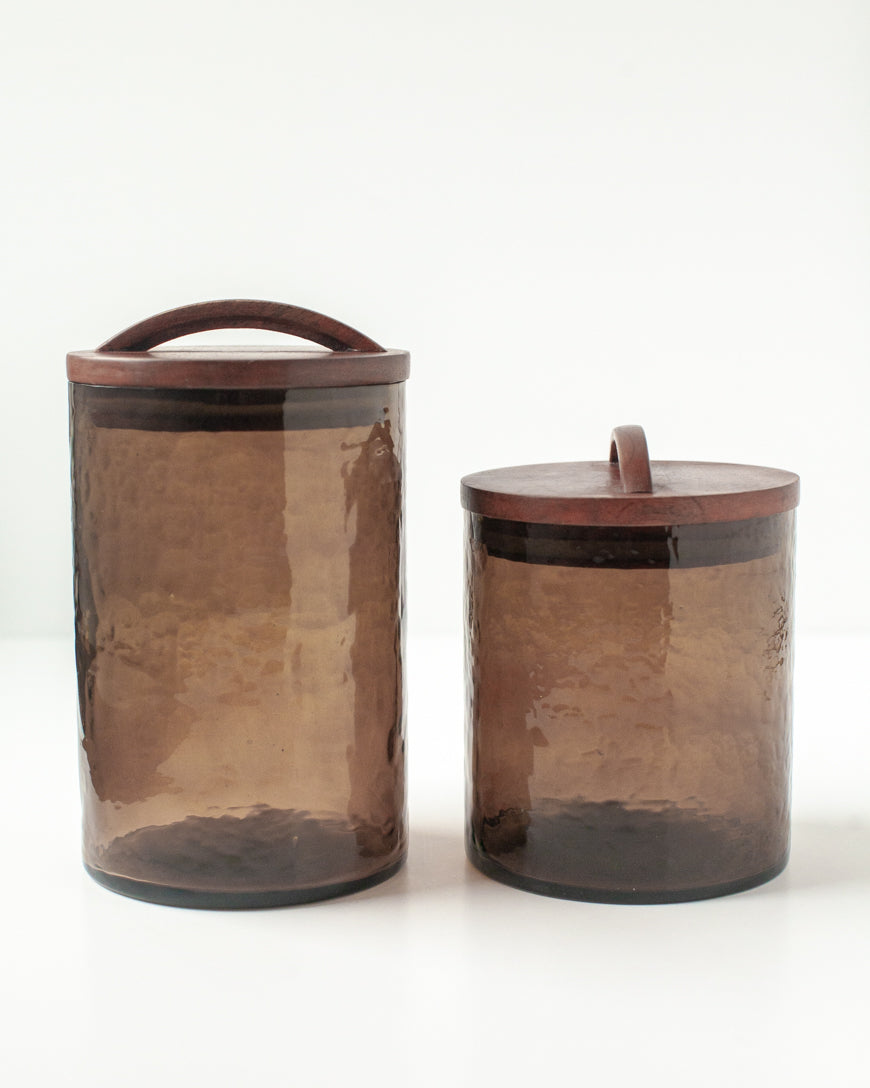 PebbleWood Glass Canisters with Wood Lid Medium Smoke