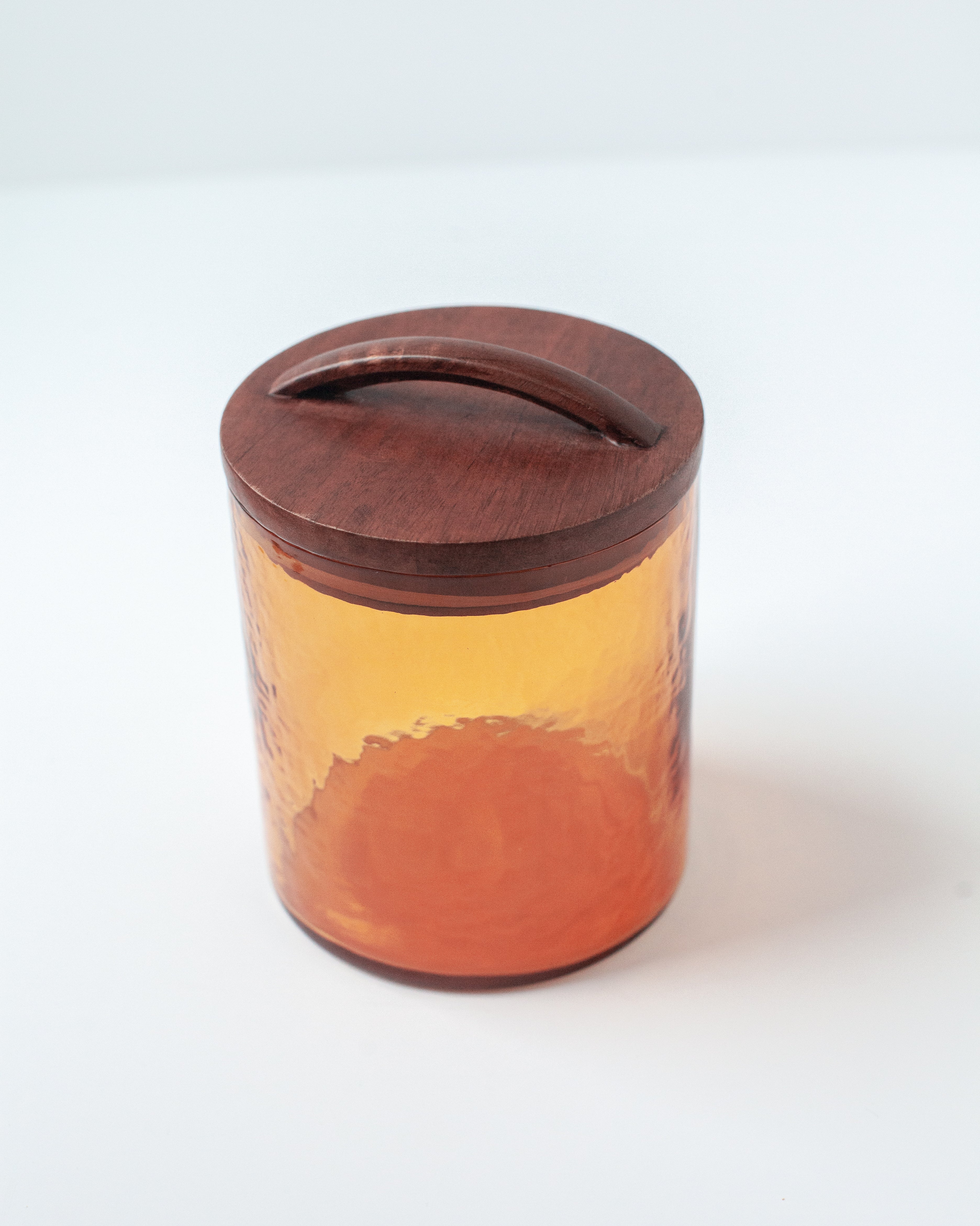 PebbleWood Glass Canisters with Wood Lid Small Amber