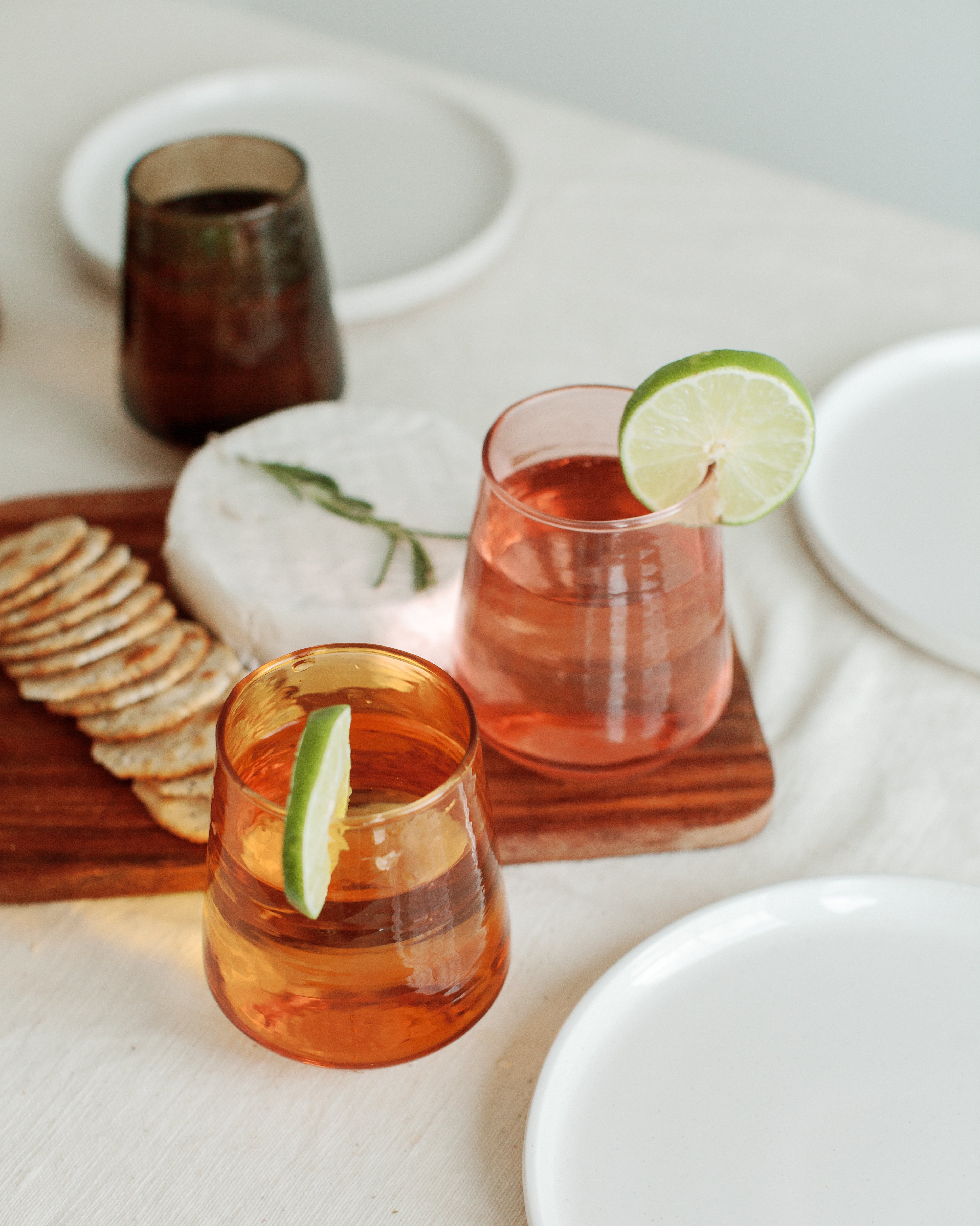 Pair of PebbleWood Hammered Glass Stemless Tumblers