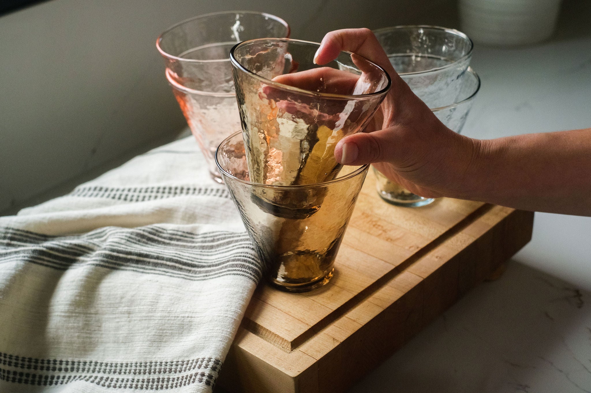PebbleWood Hammered Funneled Glasses | Set of 2