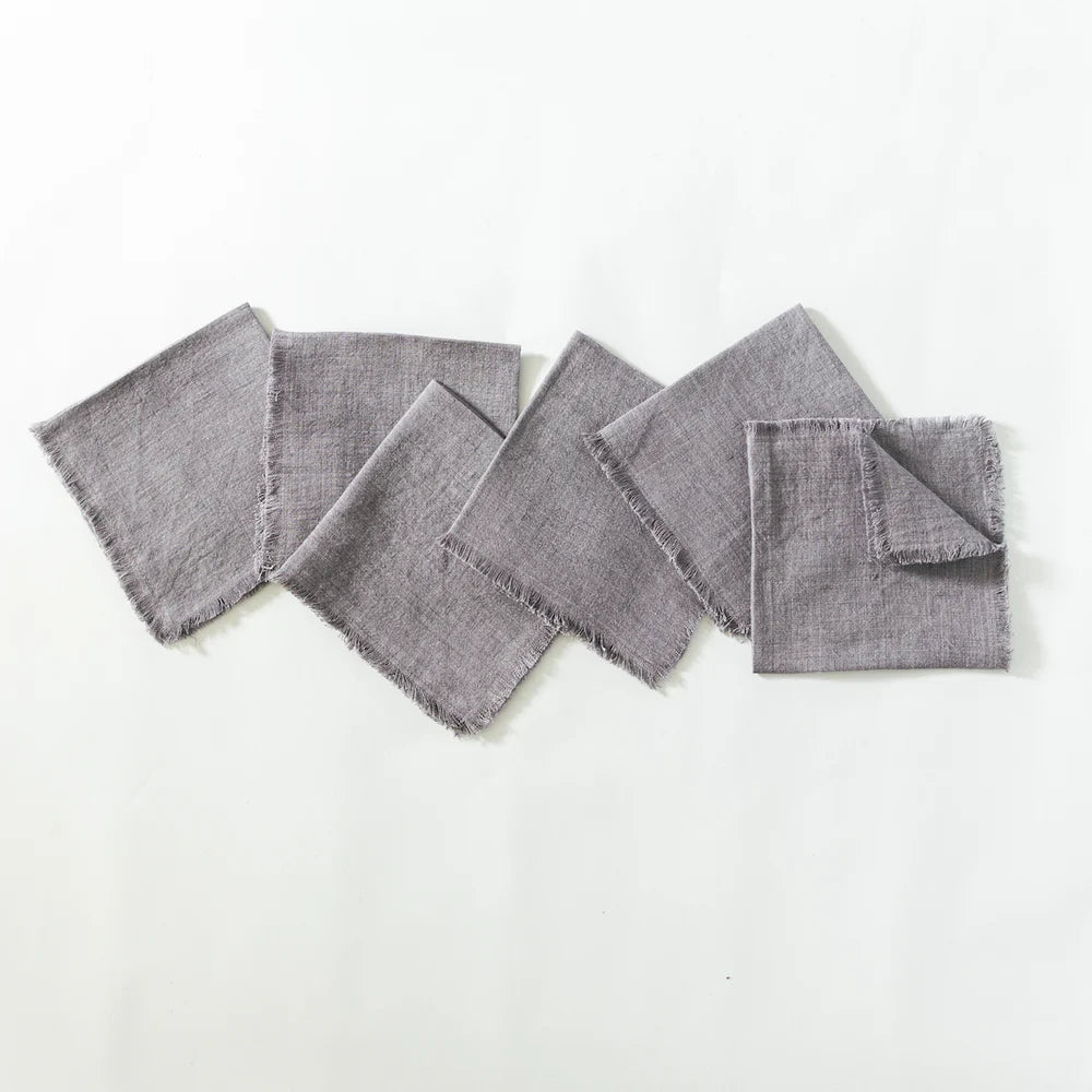 Stone Washed Linen Cocktail Napkin Oyster Set of 6