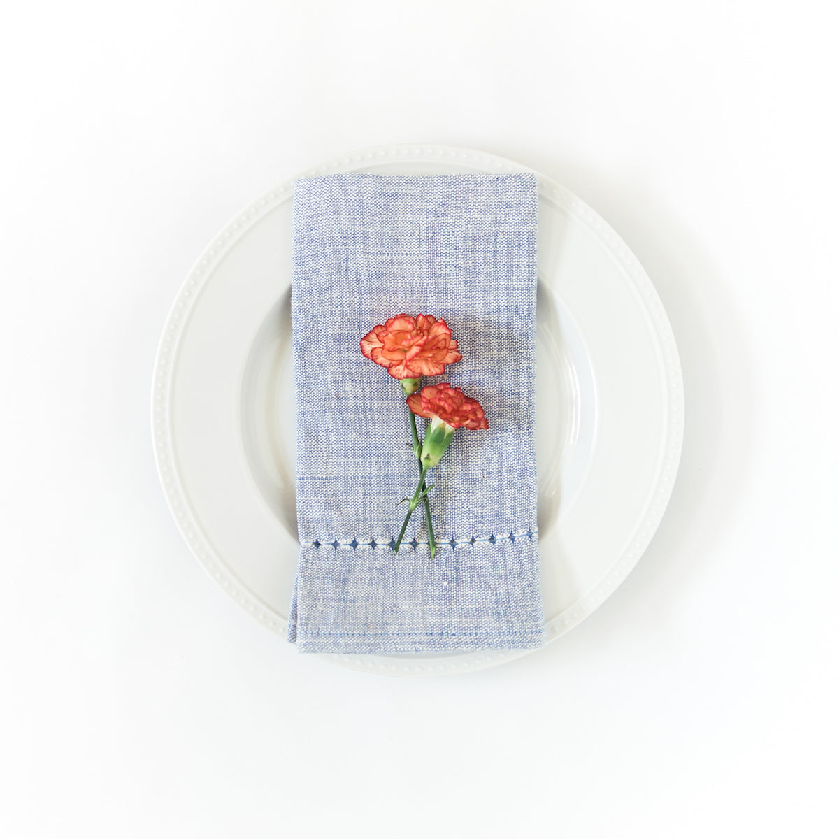 NaturaStitch Cotton Napkins Blue-Eco-friendly Ethiopian cotton napkin with subtle hand-stitched accents