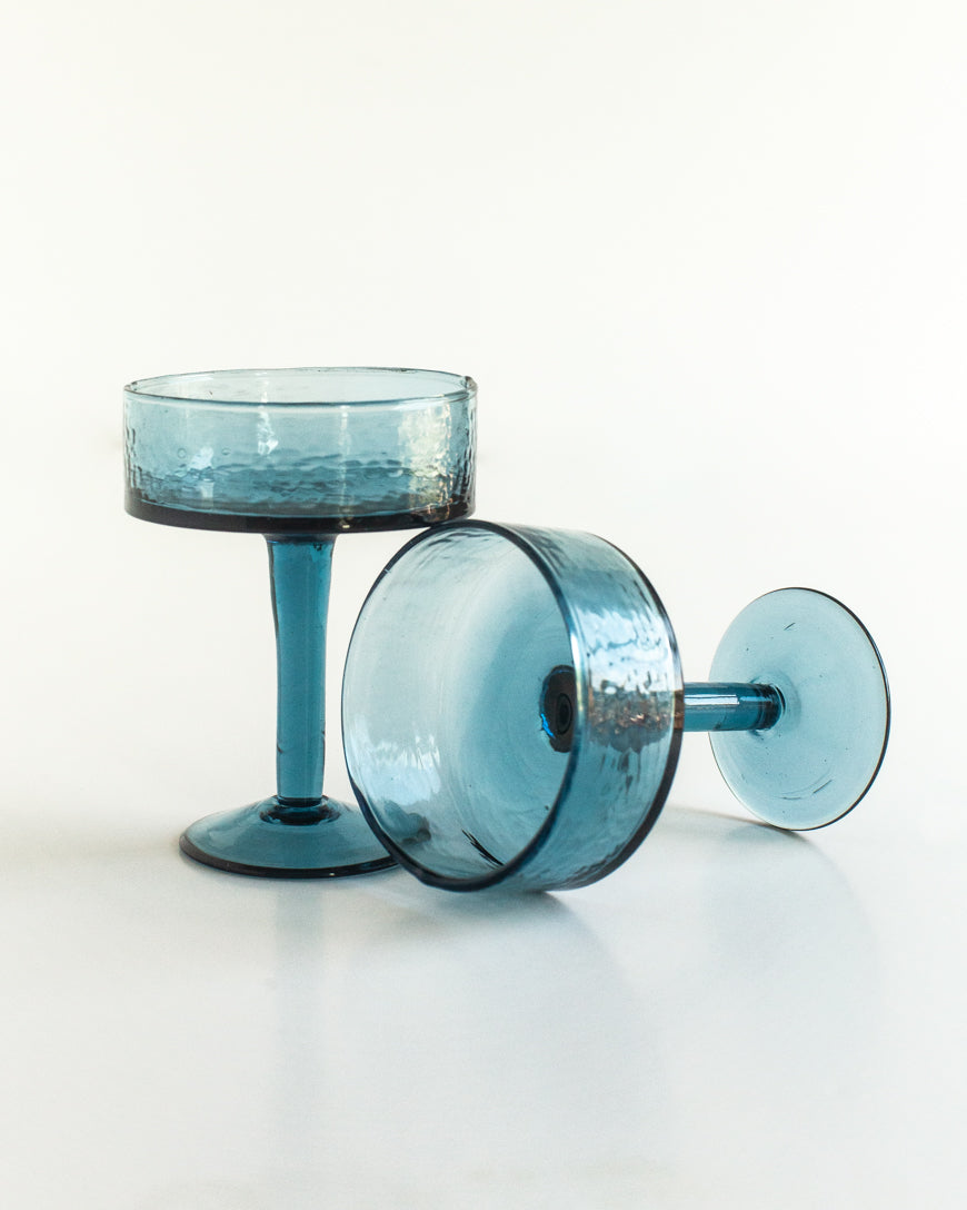 PebbleWood Ember Coupe Cocktail Glasses-Set of 2 Blue