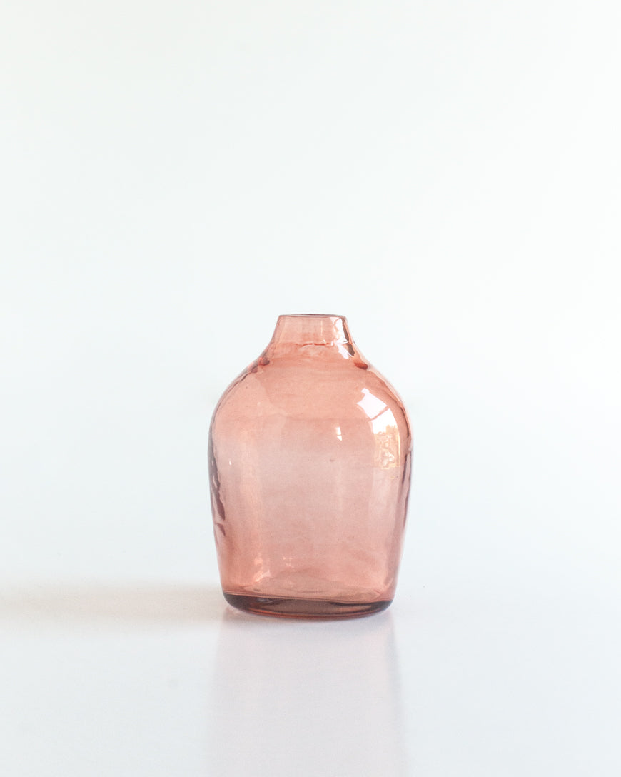 PebbleWood Twilight Bud Vase in Blush showcasing textured hand hammered glass design