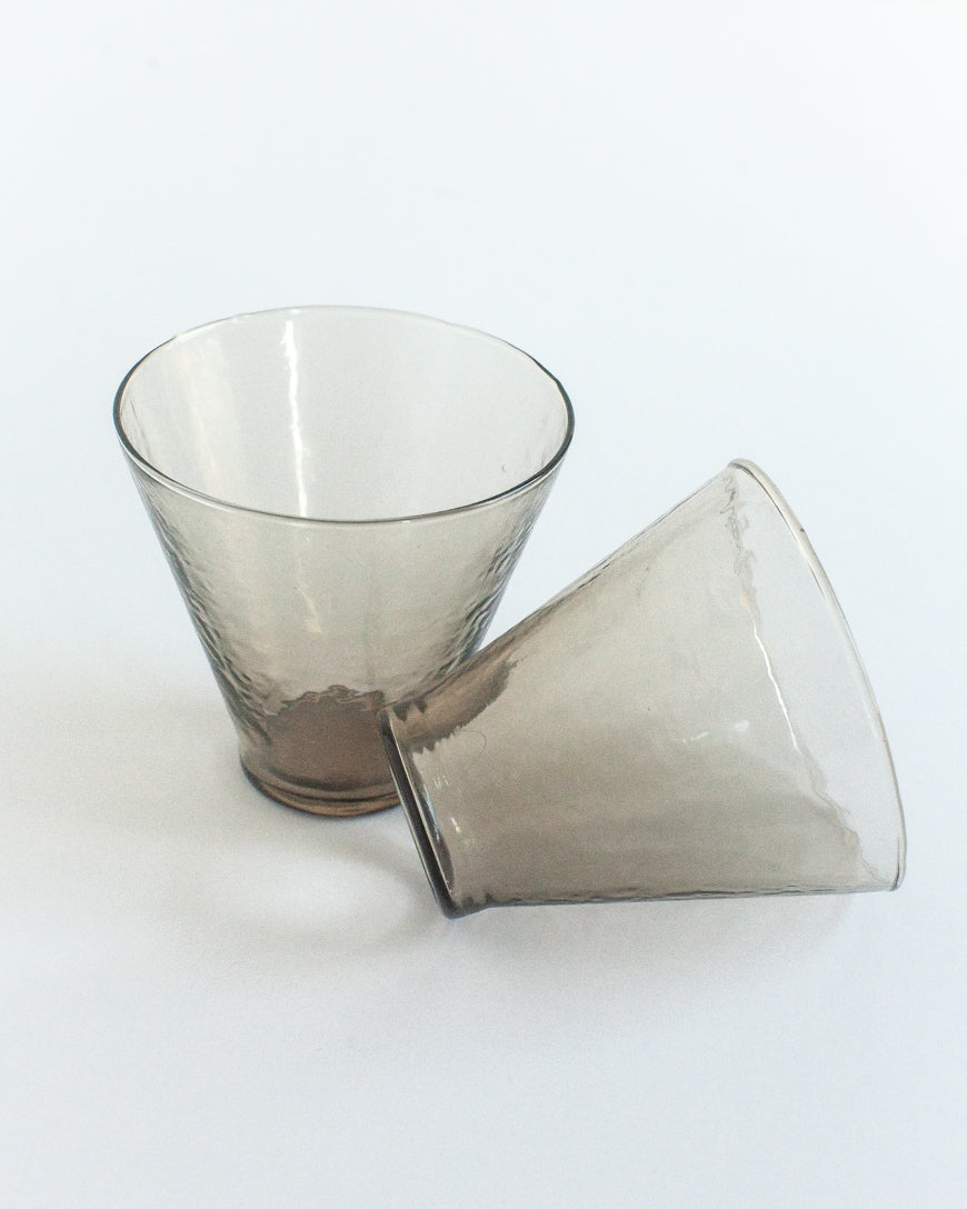 PebbleWood Hammered Funneled Glasses | Set of 2 Smoke