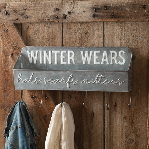 Winter Wears Shelf Organizer with Six Hooks – Farmhouse Holiday Storage & Décor