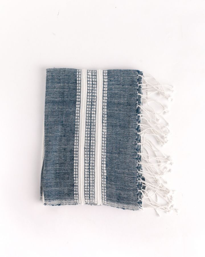 Avery Cotton Hand Towel Navy with Natural