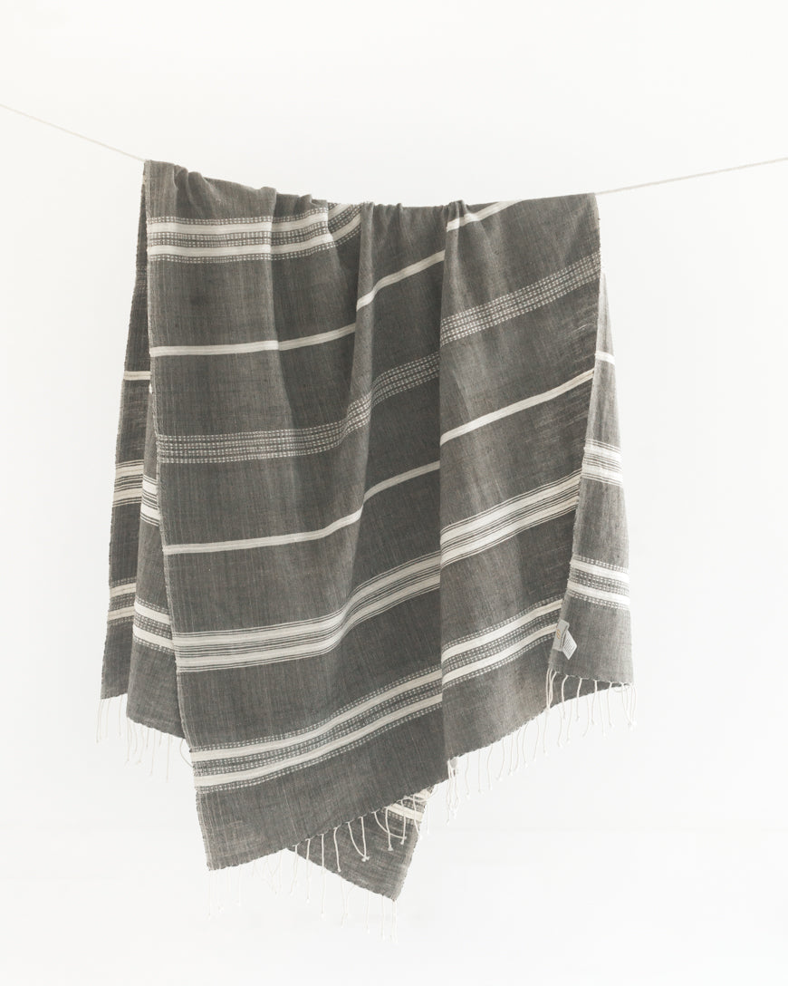 Aden Cotton Throw Blanket Grey with Natural