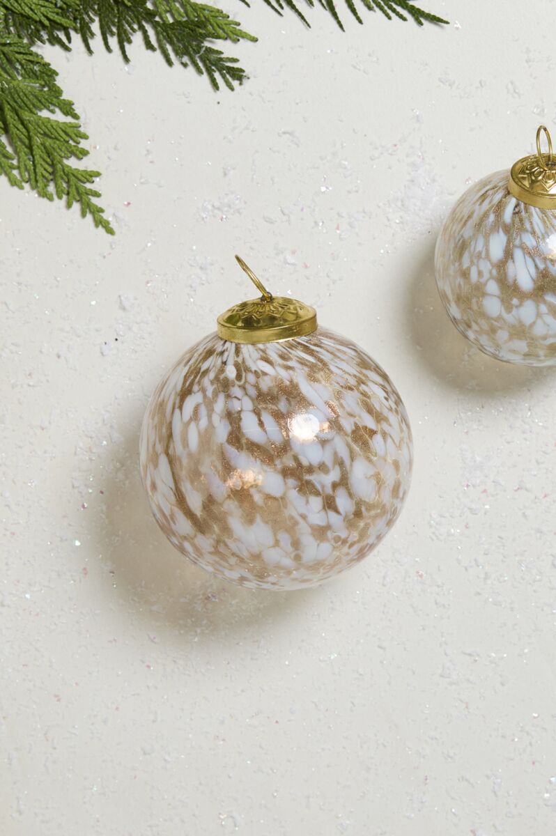 Golden Frost Glass Ornament Collection – Elegant Gold & White Christmas Ornaments (Set of 6)