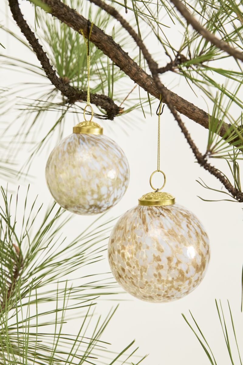 Golden Frost Glass Ornament Collection – Elegant Gold & White Christmas Ornaments (Set of 6)