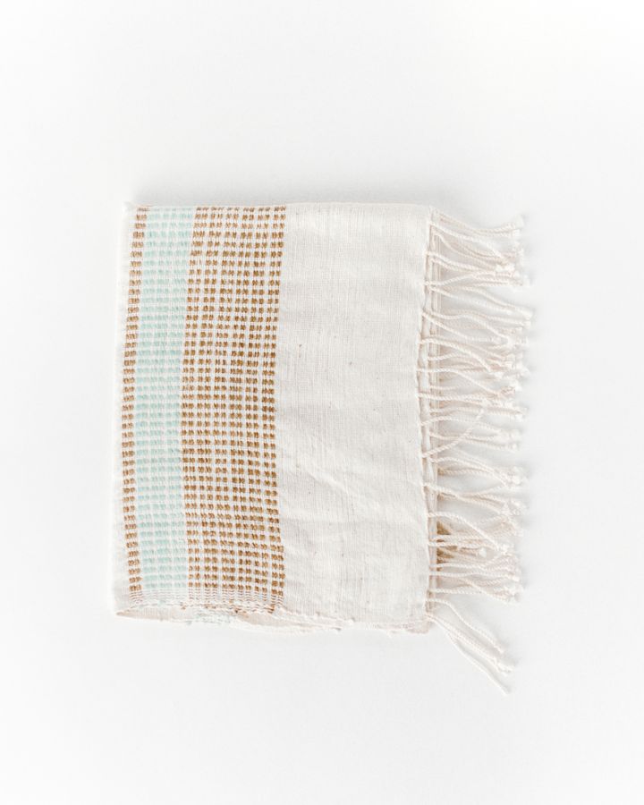 Camden Cotton Hand Towel Azure and Sand showing woven texture and dotted accents