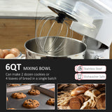 Stand Mixer with 6+1P Speed, 600W Tilt Head Kitchen Electric Mixer with 6 Qt Stainless Steel Mixing Bowl, Beater, Dough Hook and Splash Guard for Baking Bread, Cakes, and Cookies, Silver