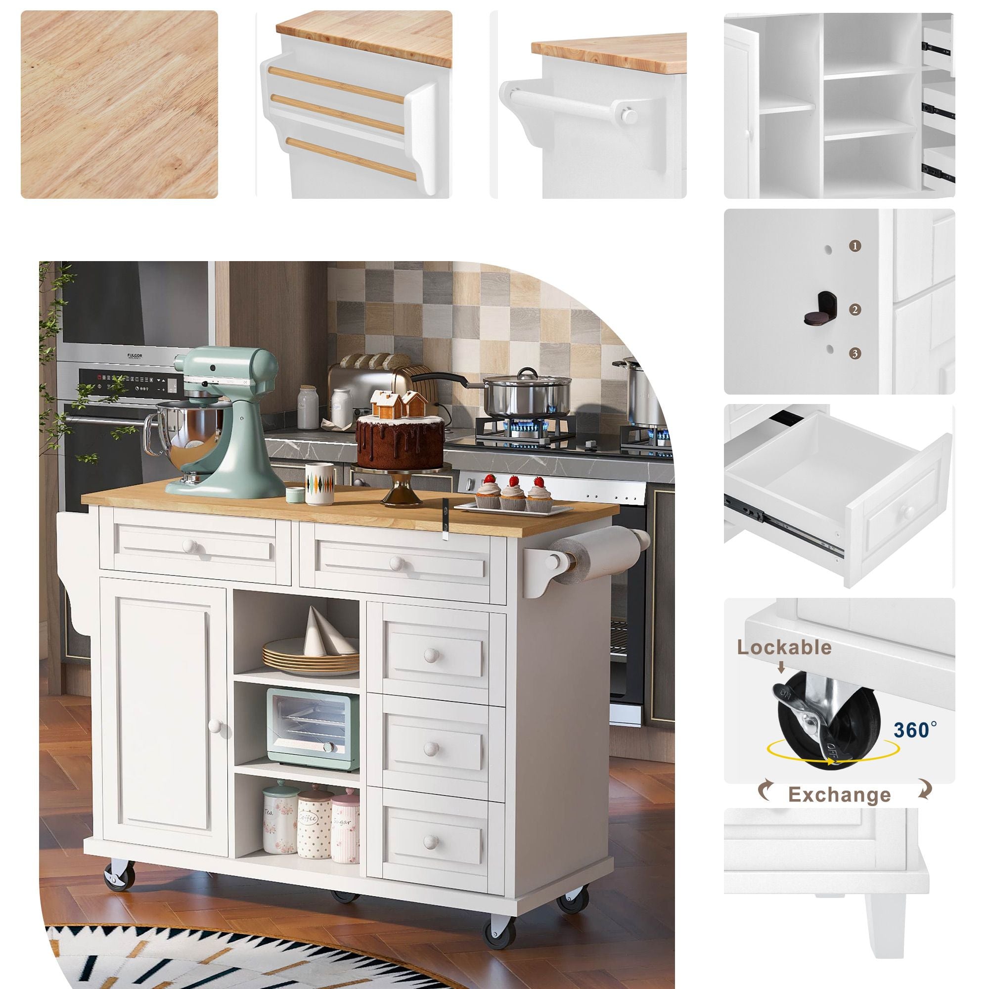 kitchen island with storage and 5 drawers
