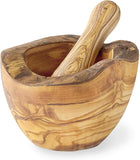 Hand Carved Olive Wood Rustic Mortar and Pestle