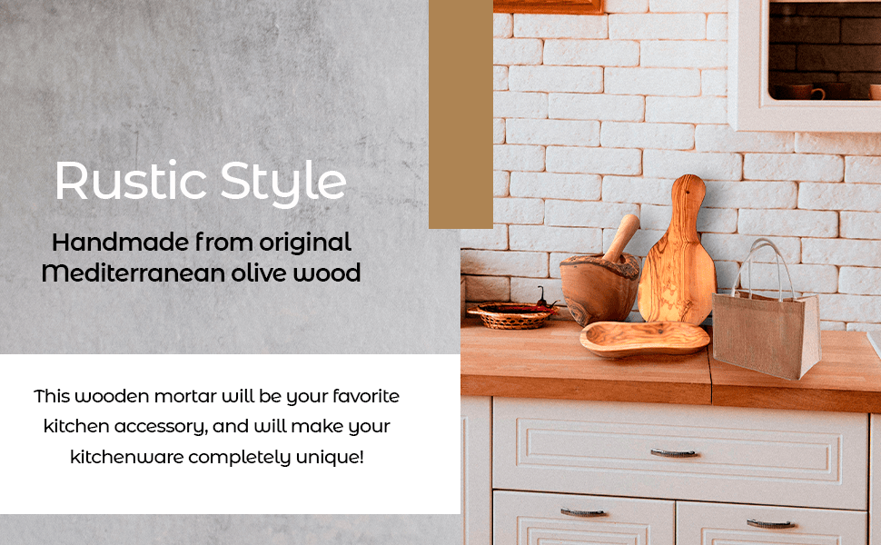 Hand Carved Olive Wood Rustic Mortar and Pestle