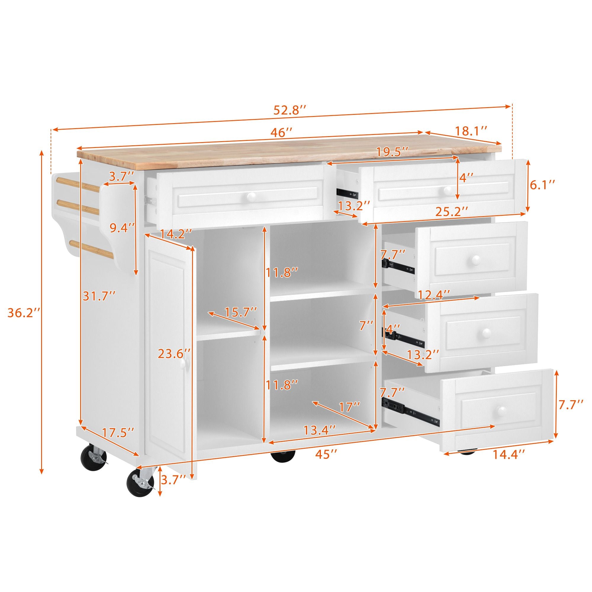 kitchen island with storage and 5 drawers