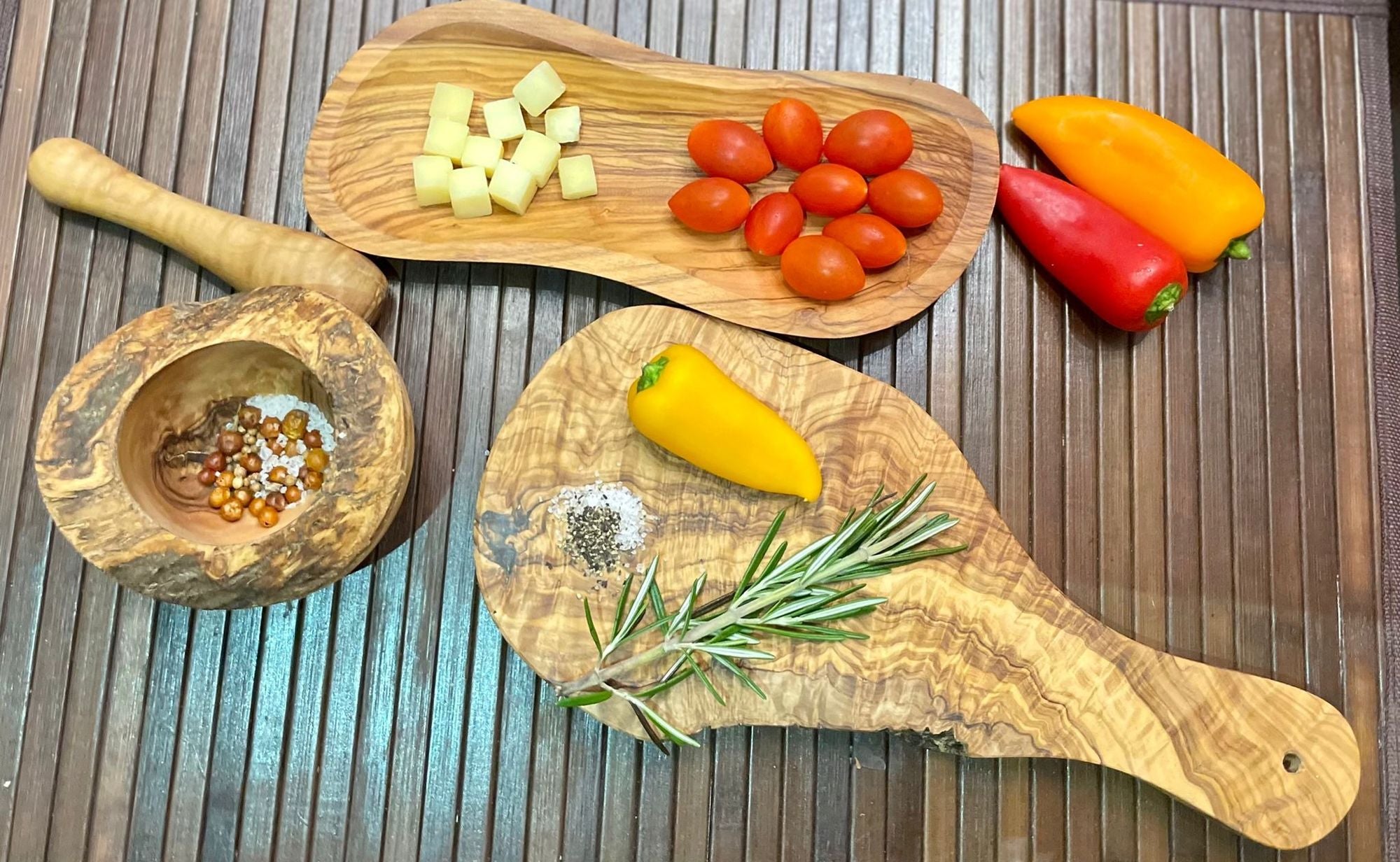Hand Carved Olive Wood Rustic Mortar and Pestle