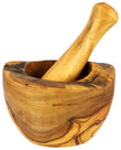Hand Carved Olive Wood Rustic Mortar and Pestle