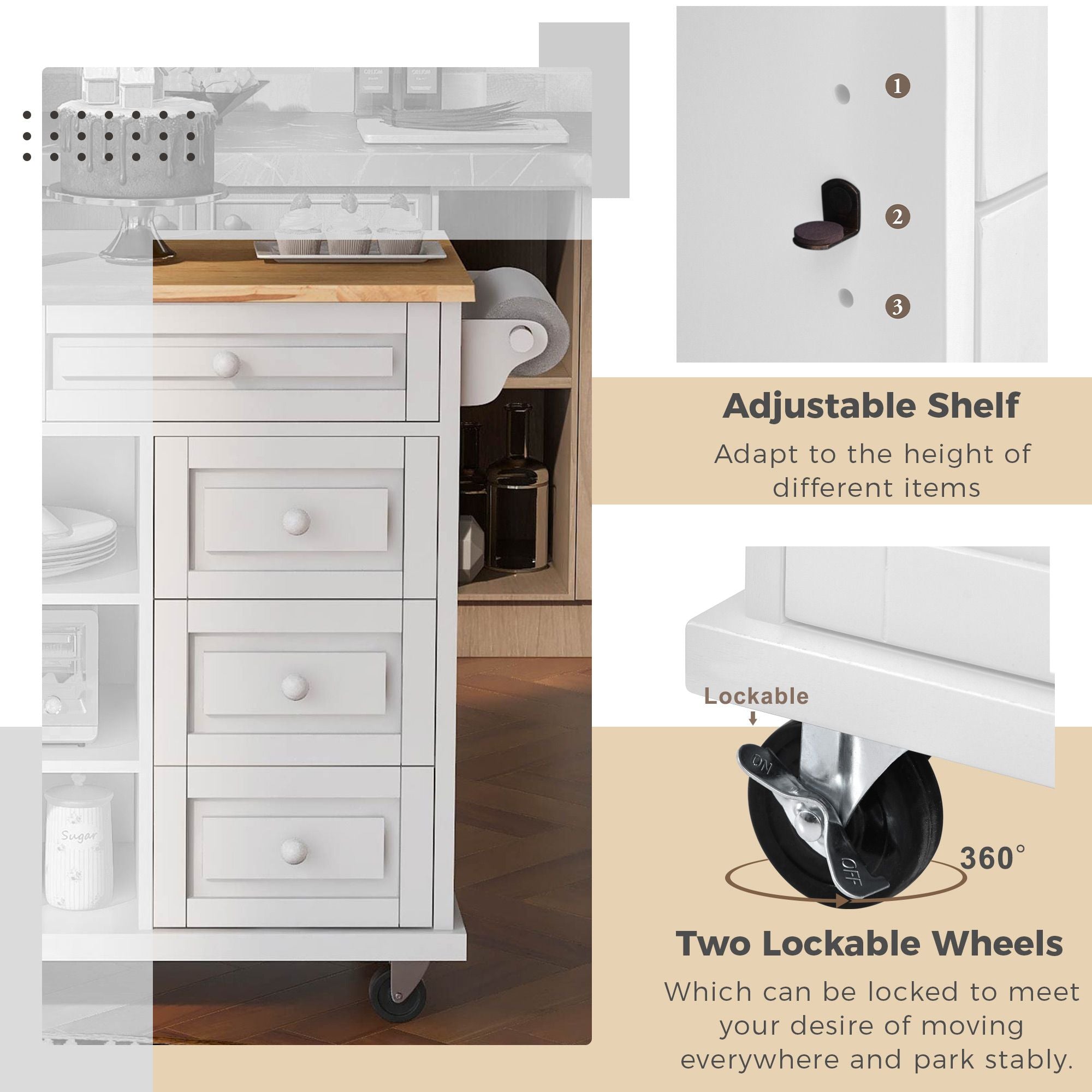 kitchen island with storage and 5 drawers