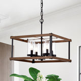 Wood Grain 4-light Chandelier in Matte Black
