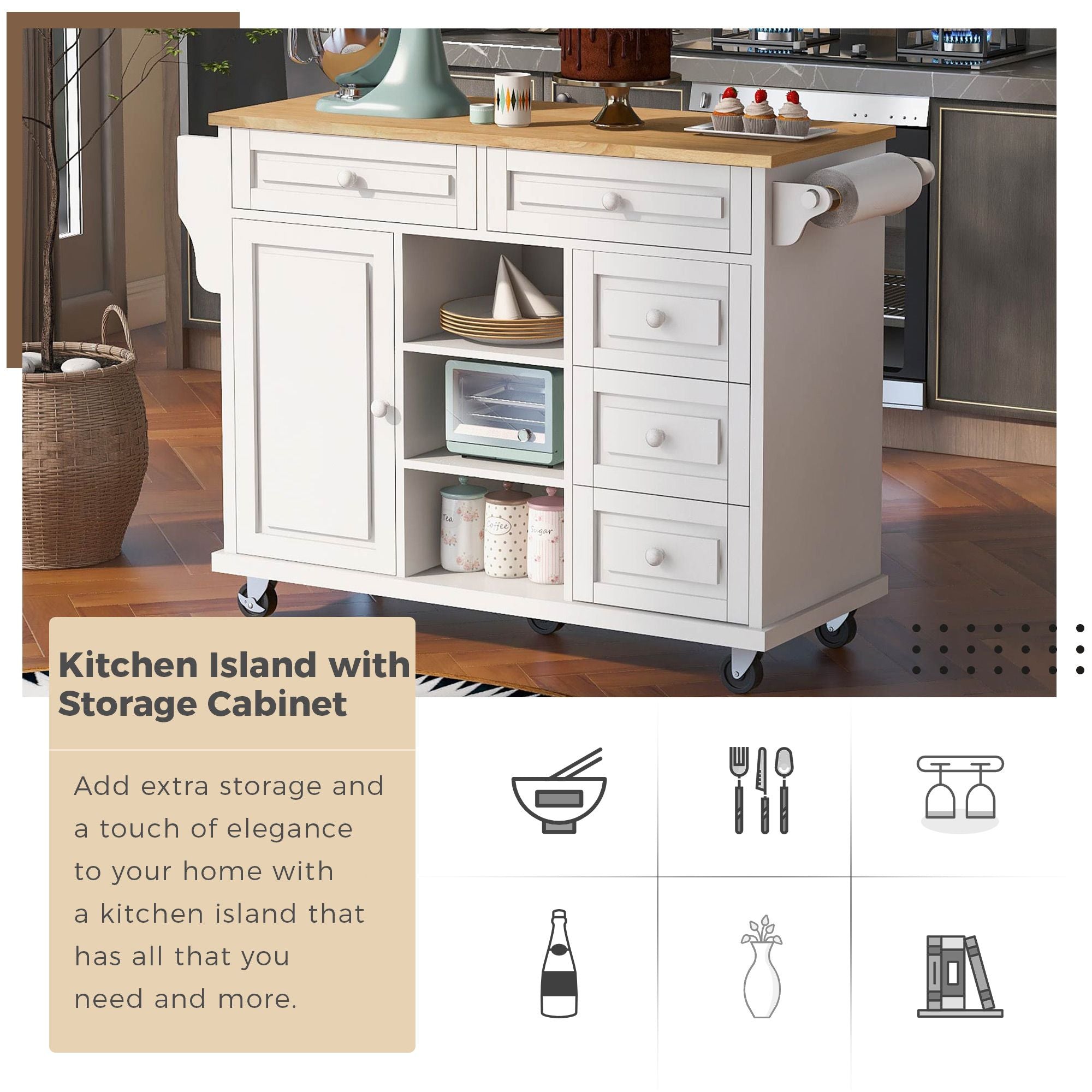 kitchen island with storage and 5 drawers