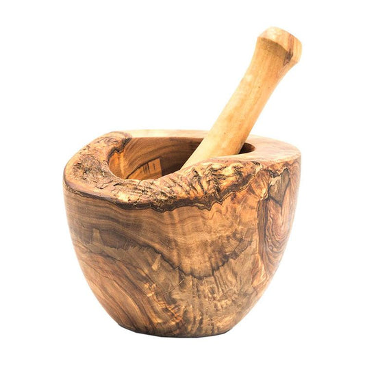 Hand Carved Olive Wood Rustic Mortar and Pestle