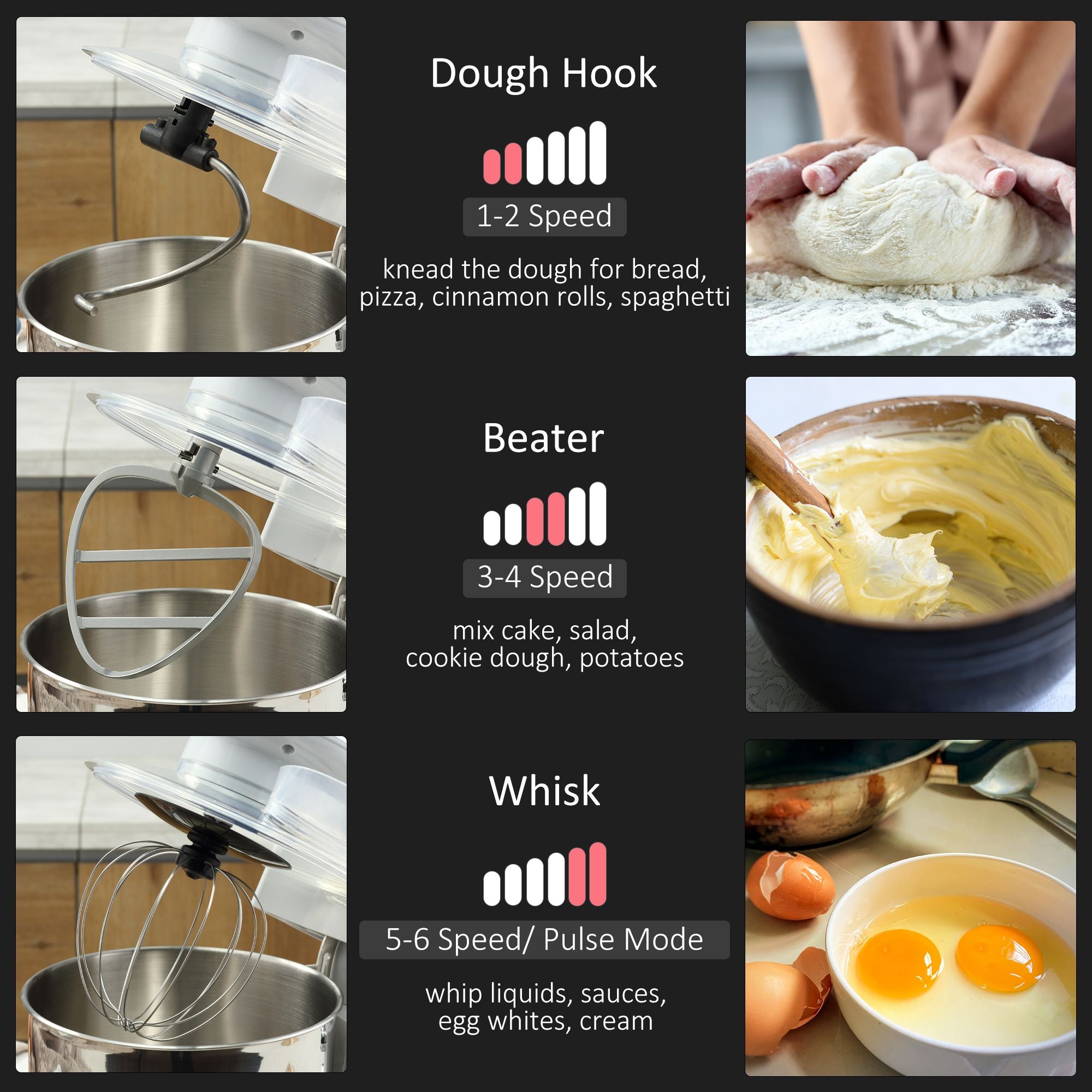 Stand Mixer with 6+1P Speed, 600W Tilt Head Kitchen Electric Mixer with 6 Qt Stainless Steel Mixing Bowl, Beater, Dough Hook and Splash Guard for Baking Bread, Cakes, and Cookies, Silver
