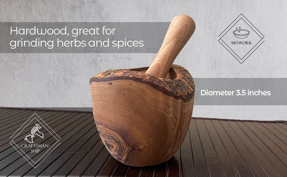 Hand Carved Olive Wood Rustic Mortar and Pestle