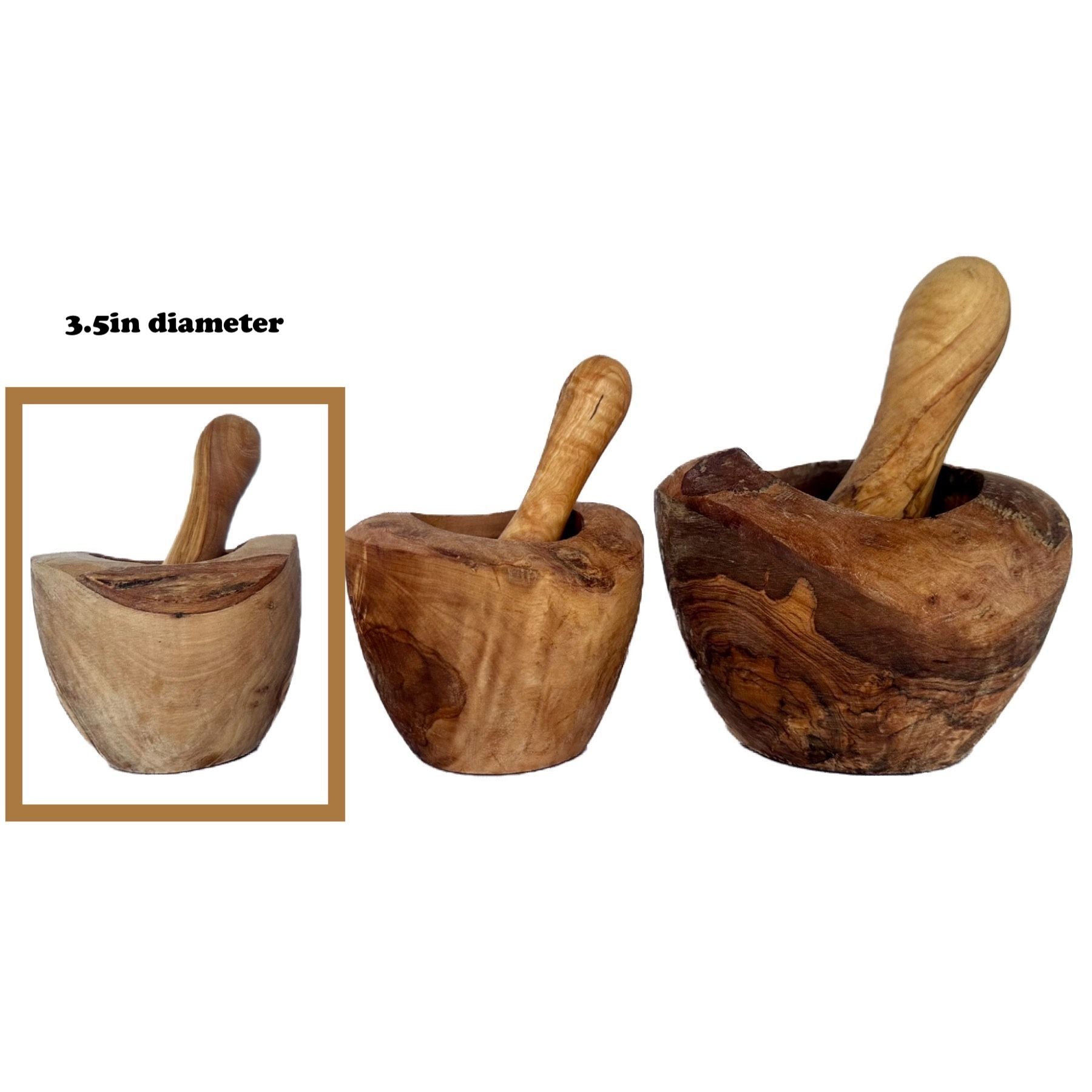 Hand Carved Olive Wood Rustic Mortar and Pestle