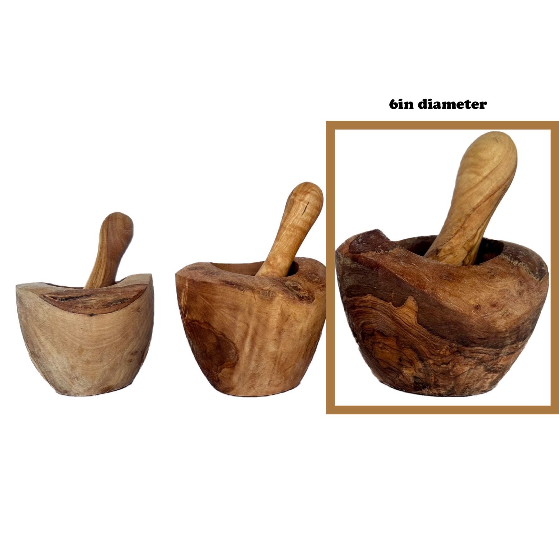 Hand Carved Olive Wood Rustic Mortar and Pestle