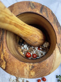 Hand Carved Olive Wood Rustic Mortar and Pestle