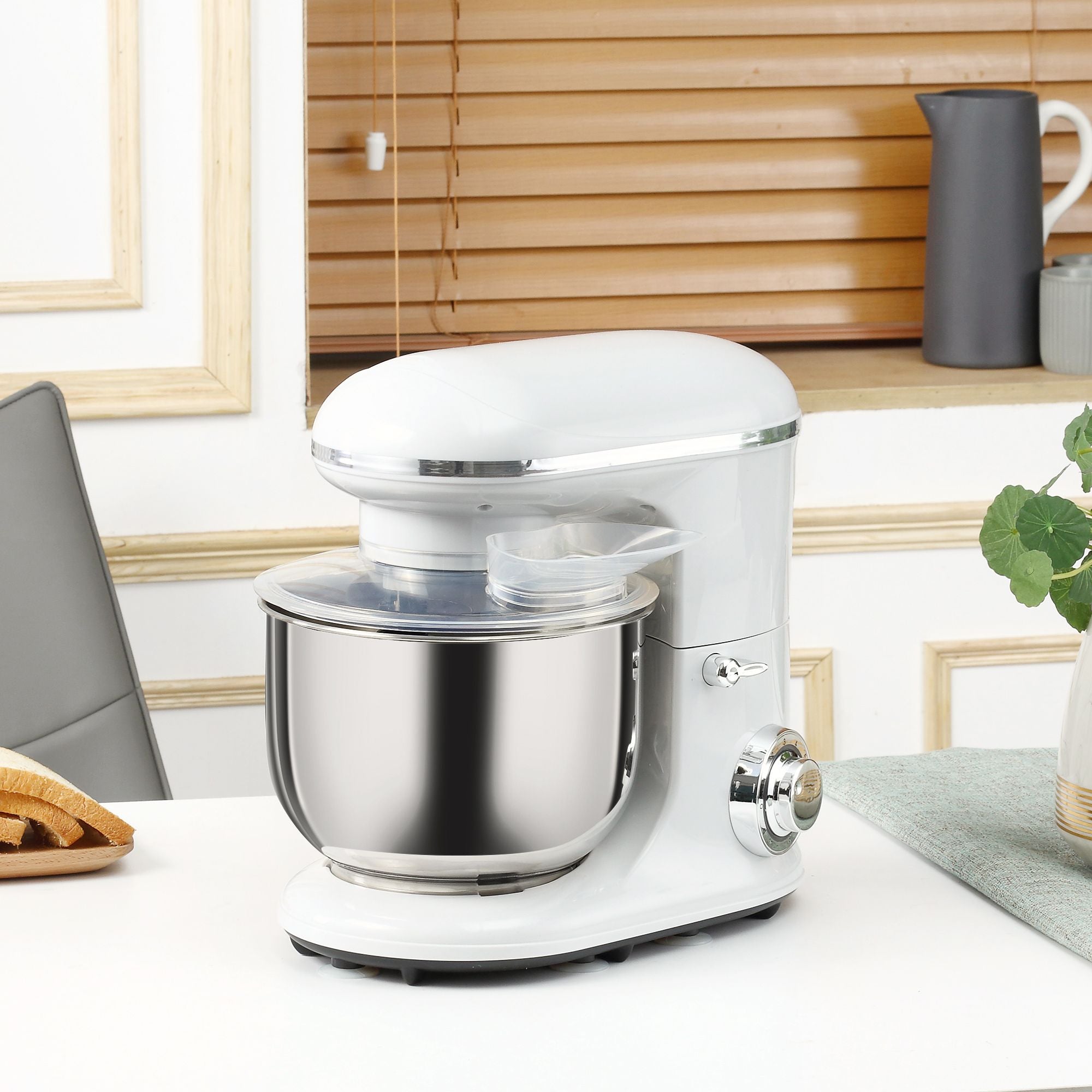 Stand Mixer with 6+1P Speed, 600W Tilt Head Kitchen Electric Mixer with 6 Qt Stainless Steel Mixing Bowl, Beater, Dough Hook and Splash Guard for Baking Bread, Cakes, and Cookies, Silver